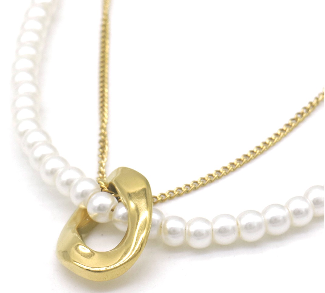 A-E24.2 N2457-008G S. Steel Necklace Pearls