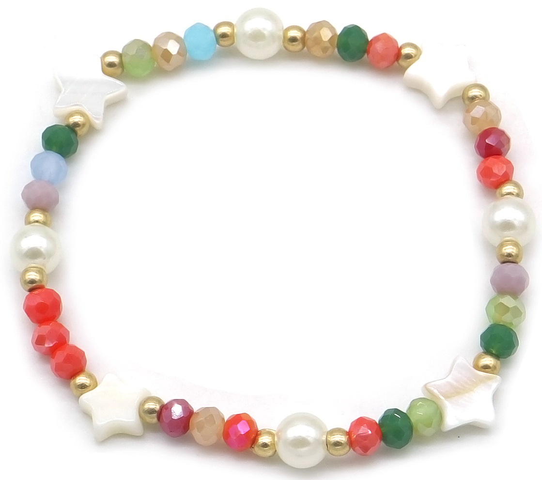 C-B5.4 B1670-018-1 Bracelet Glassbeads Stars Multi