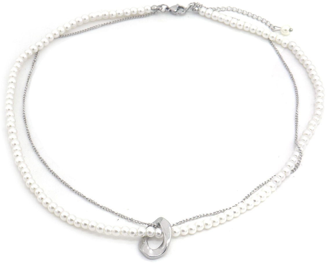 A-E23.1 N2457-008S S. Steel Necklace Pearls