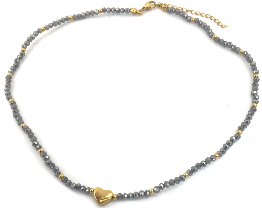 C-D16.1 N100-014-1 S. Steel Necklace Glassbeads