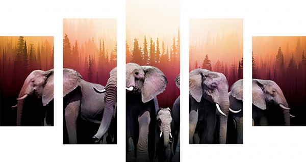 L-D5.2 FF386  Diamond Painting Set 5 frame Elephants 150x90cm