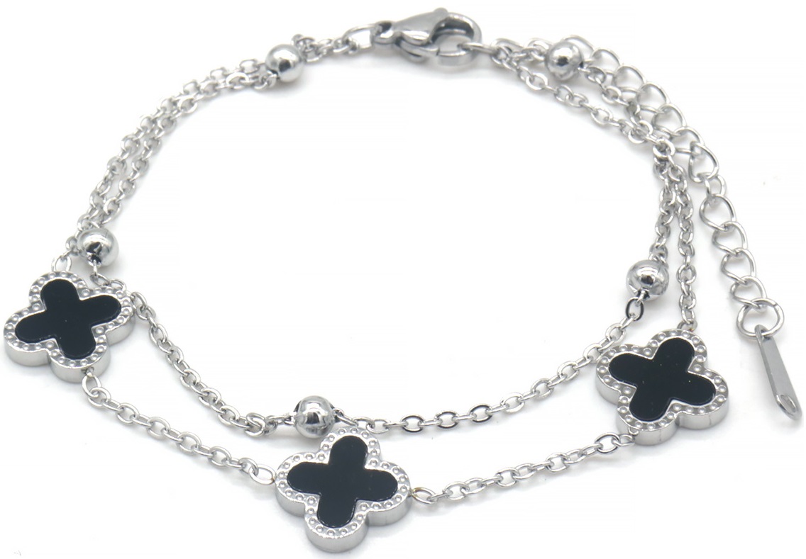 D-B19.2 B089-017S S. Steel Bracelet Clovers