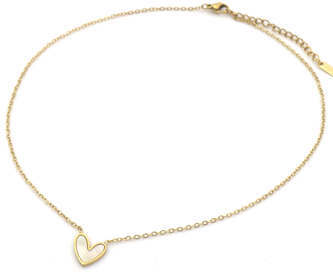 H-D2.1 N091-053G S. Steel Necklace Heart MOP