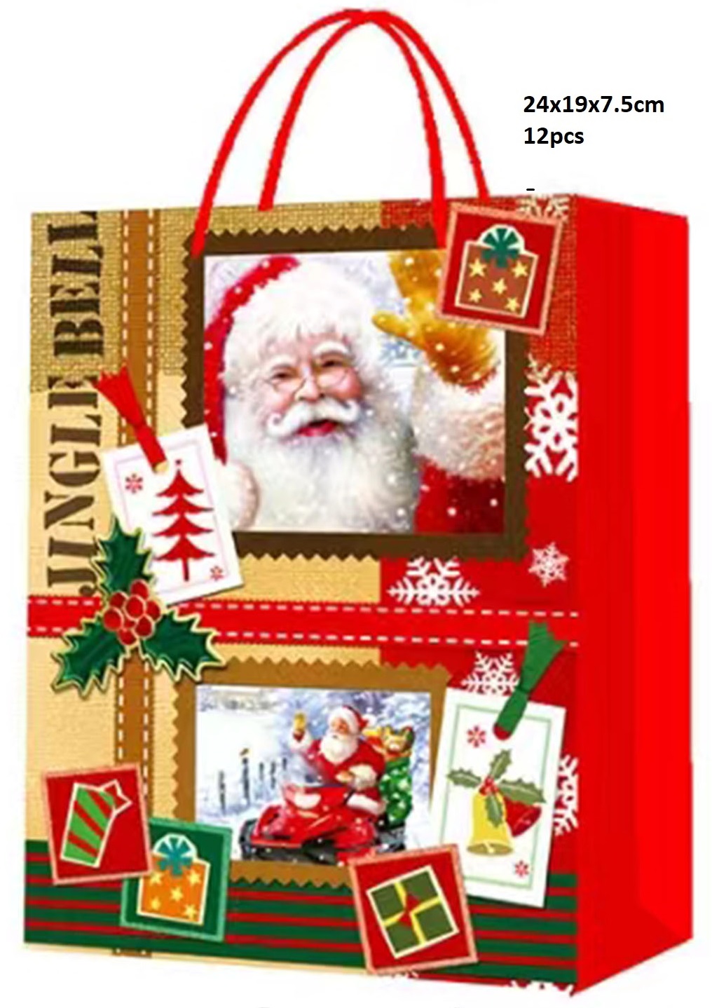 T-C7.1 PK726-007-S Gift Bags 24x19x7.5cm Christmas - 12pcs