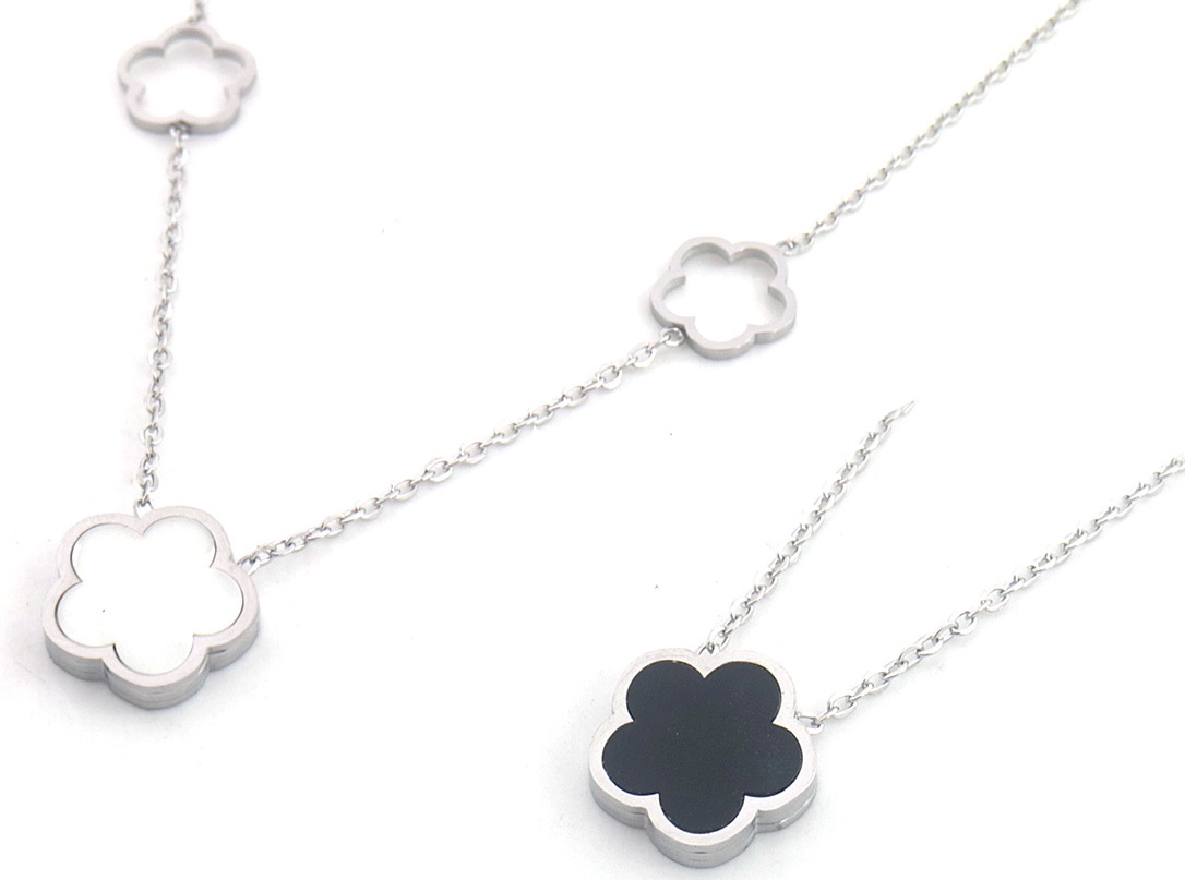 C-D20.4  N089-028S S. Steel Necklace Flowers MOP