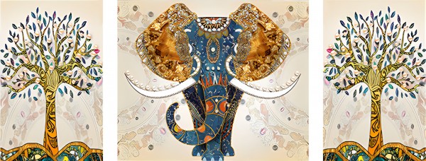 Y-C5.2 TF214 Diamond Painting Set 3 frame Elephant 130x50cm