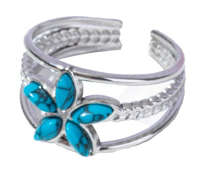 D-F4.4  R103-010S-4 S. Steel Ring Stones Flower Adjustable Blue
