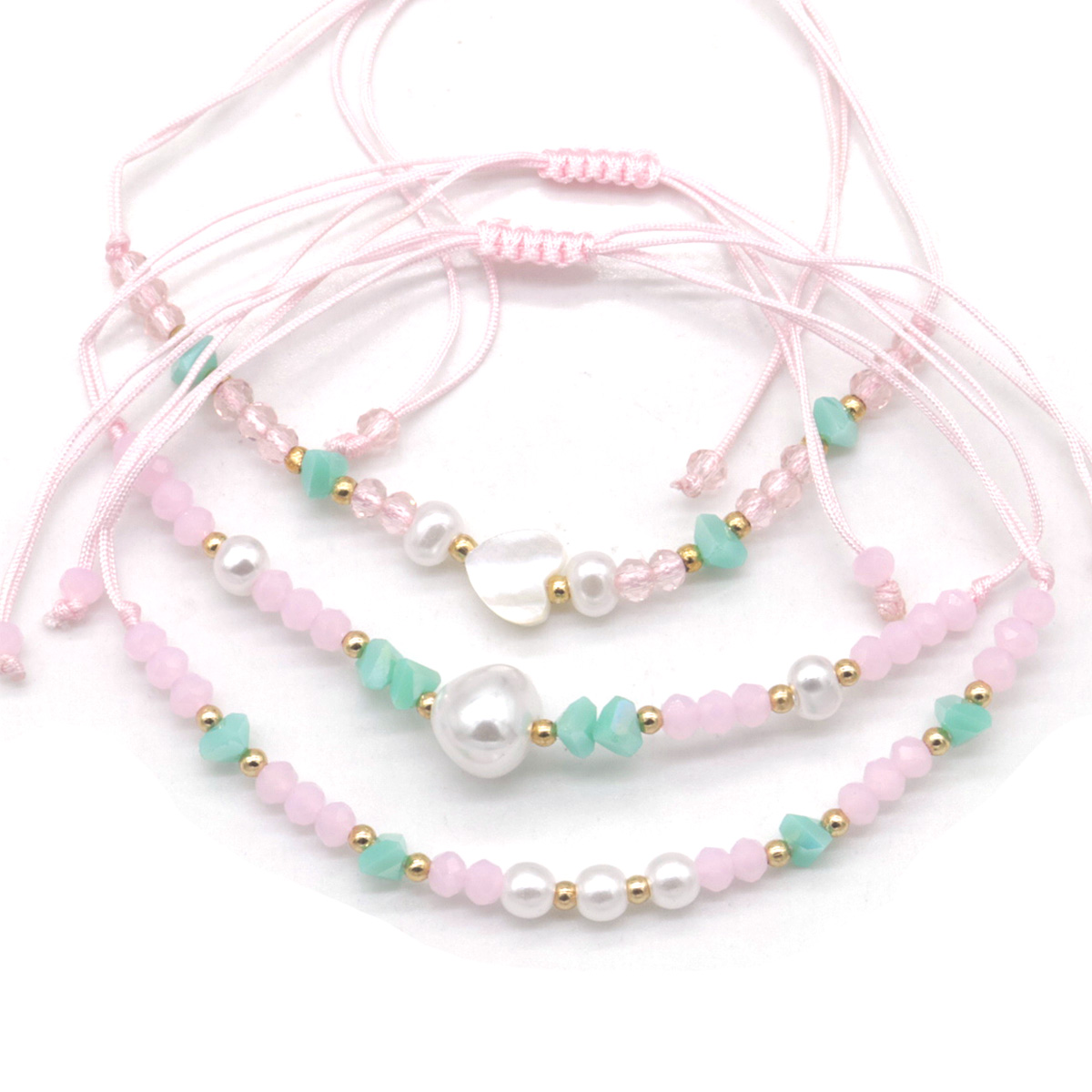 C-C9.3 B830-023-4  Bracelet Set Pearls 3pcs Pink