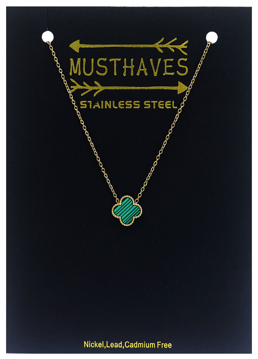B-F8.3  N088-049G S. Steel Necklace Clover Green