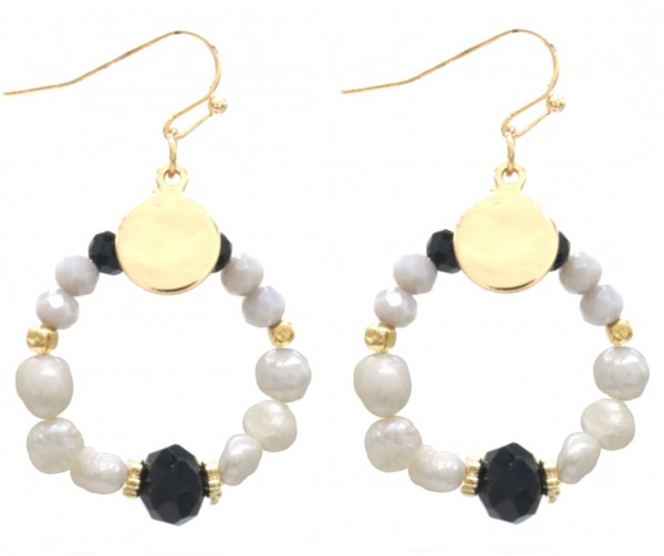 F-E8.1 E1660-021 Earrings Freshwater pearls 4x2.5cm Black