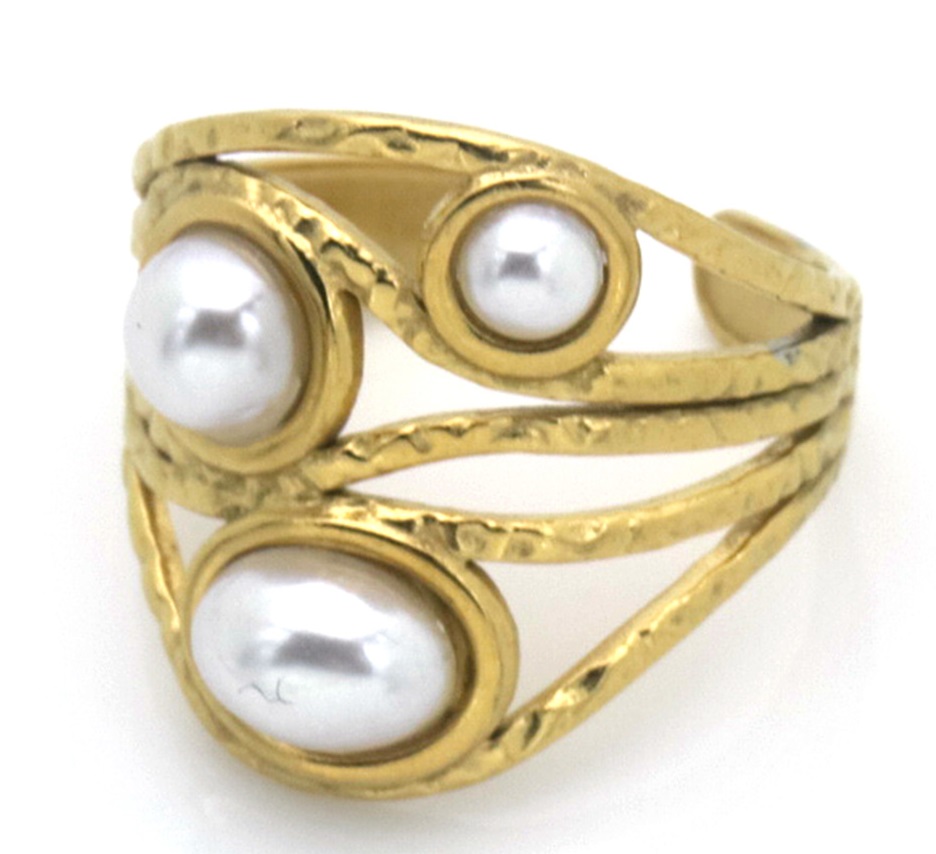 J-E5.3  R074-061G S. Steel Ring Pearls Adjustable