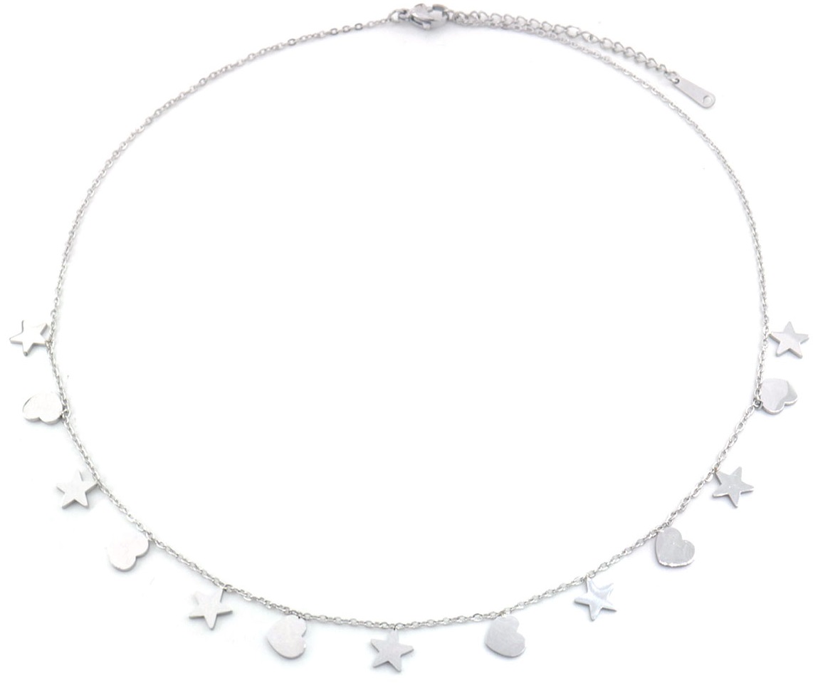 H-F10.1 N088-065S S. Steel Necklace Stars-Hearts