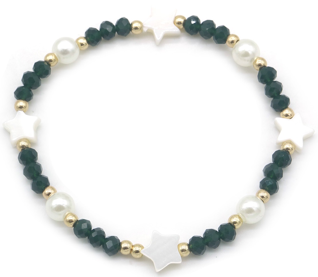 C-C17.2 B1670-018-3 Bracelet Glassbeads Stars Green